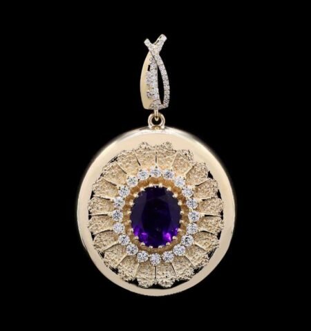 Amethyst Diamond Yellow Gold Elegant Pendant