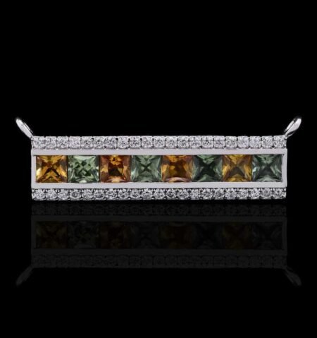 Vibrant Multicolor Sapphire Diamond  Gold Pendant