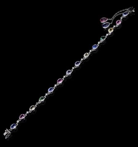 Rainbow Sapphire Diamond White Gold Bracelet