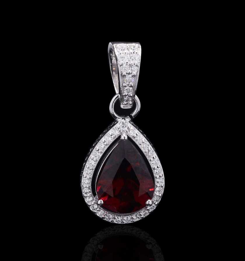 Rhodolite Garnet Diamond White Gold Pendant