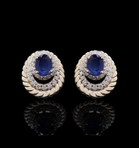 14KT Gold Blue Sapphire & Diamond Earrings