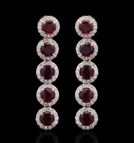 Rhodolite Garnet Diamond Gold Statement Earrings