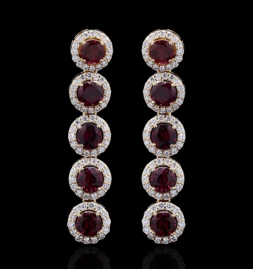 Rhodolite Garnet Diamond Gold Statement Earrings