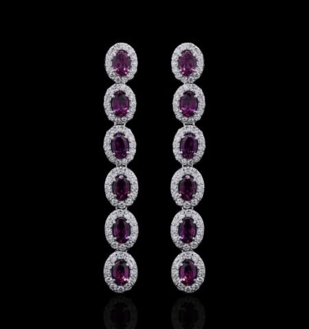 Rhodolite Garnet Diamond Gold Earrings