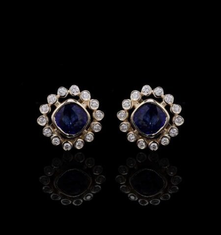 Blue Sapphire Diamond Gold Earrings 14KT