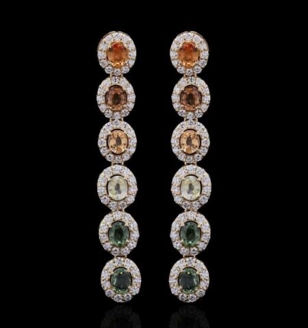 Multi Sapphire Diamond Gold Statement Earrings