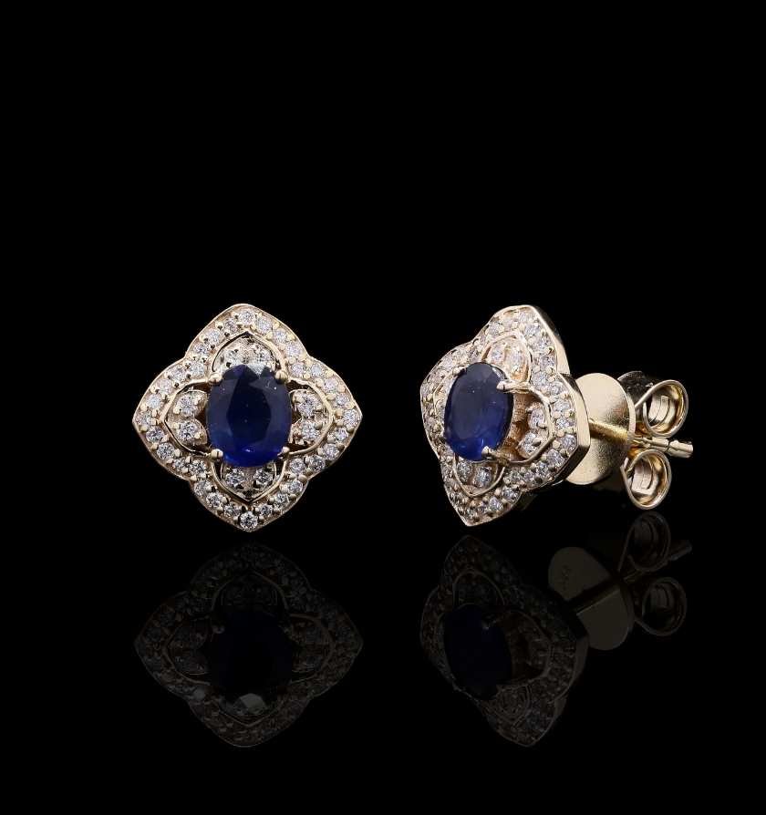 Classic Blue Sapphire Diamond Gold Earrings