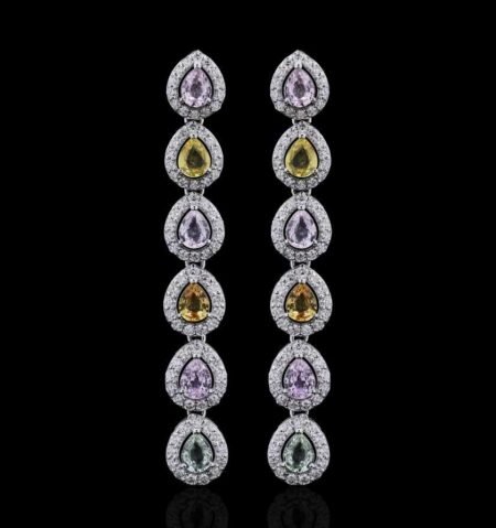 White Gold Multi Sapphire Diamond Luxury Earrings