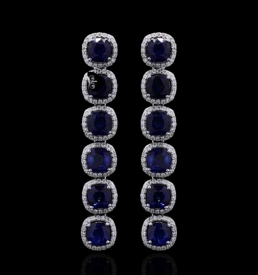 Royal Blue Sapphire Diamond White Gold Earrings