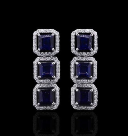 Modern Blue Sapphire Diamond White Gold Earrings