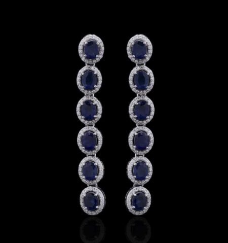 Brilliant Sapphire Diamond White Gold Earrings