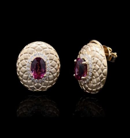 14KT Gold Rhodolite Garnet Diamond Earrings