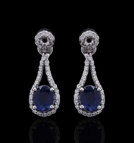 Petite Sapphire Diamond White Gold Earrings