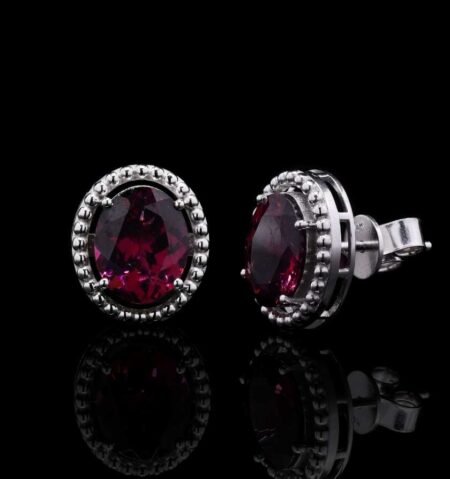 Deep Rhodolite Garnet White Gold Earrings