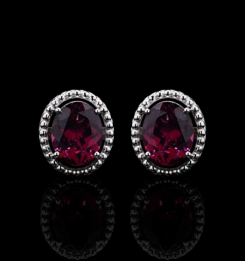 Deep Rhodolite Garnet White Gold Earrings - Image 2