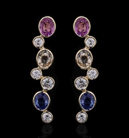14KT Gold Multi Sapphire Diamond Earrings