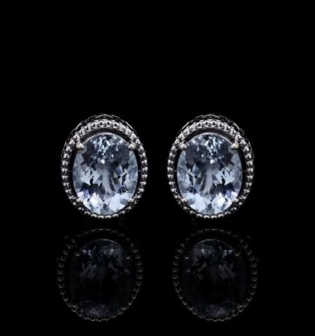 Elegant Aqua Stone White Gold Earrings 14KT