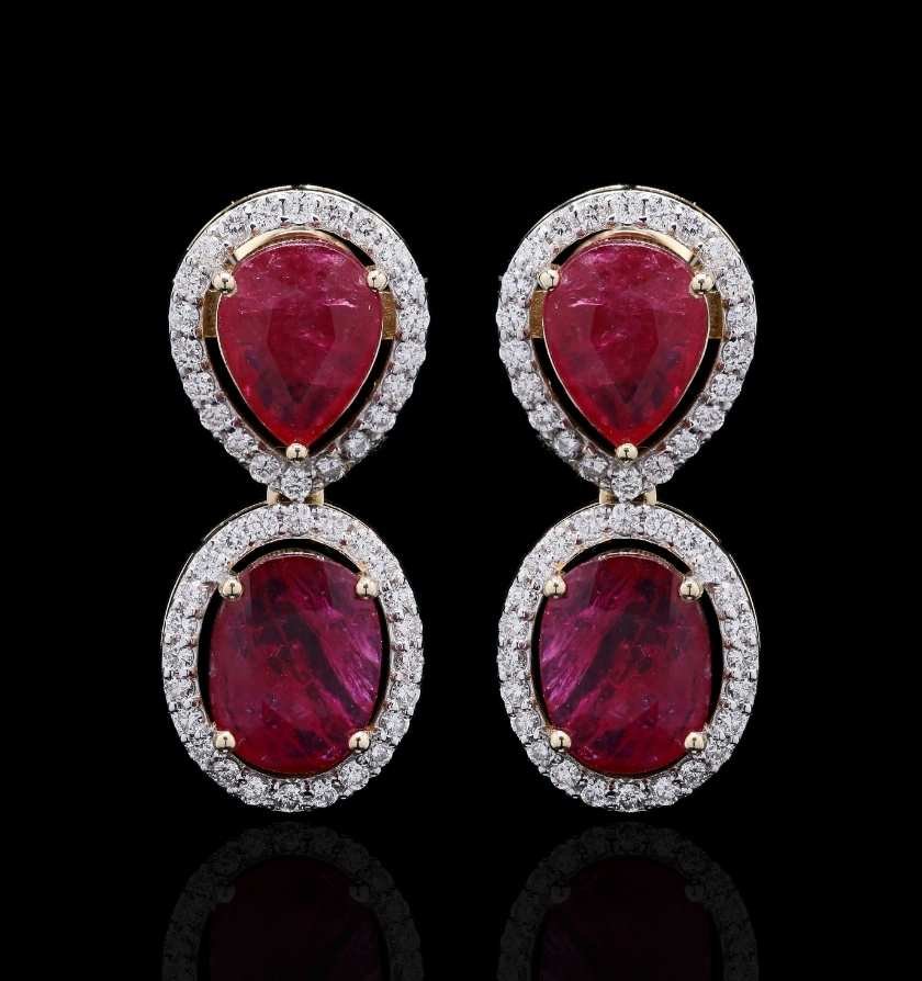 Ruby Diamond Yellow Gold Statement Earrings