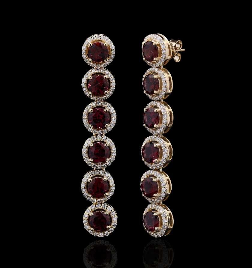 Opulent Rhodolite Garnet Diamond Gold Earrings - Image 2