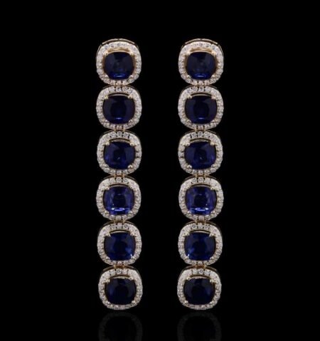 Deep Blue Sapphire Diamond Gold Statement Earrings