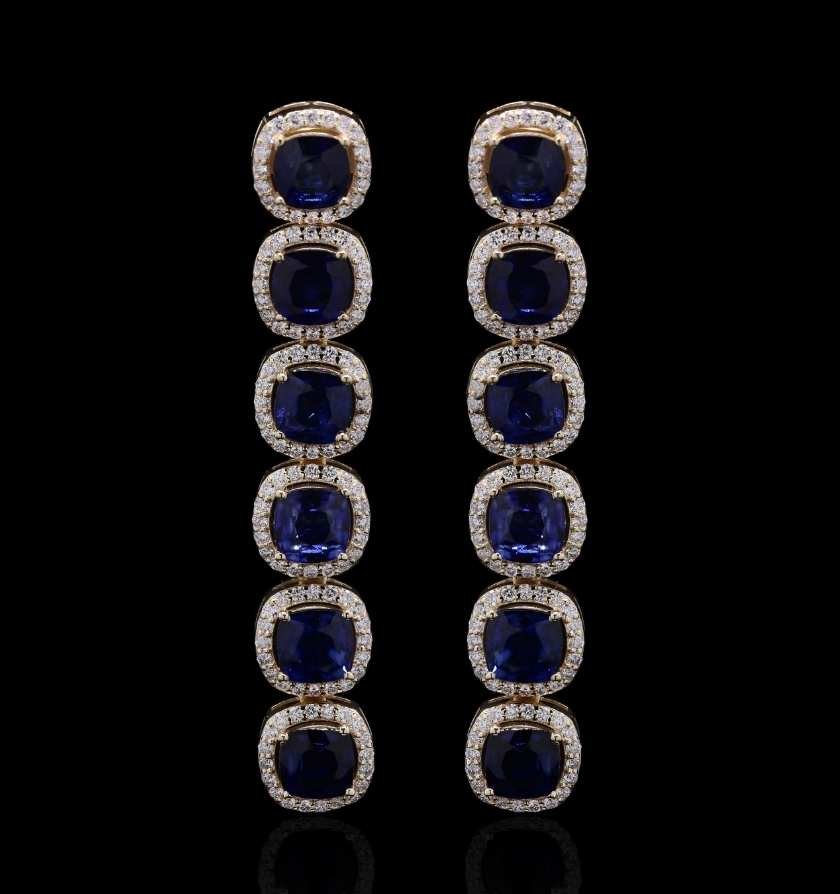 Deep Blue Sapphire Diamond Gold Statement Earrings