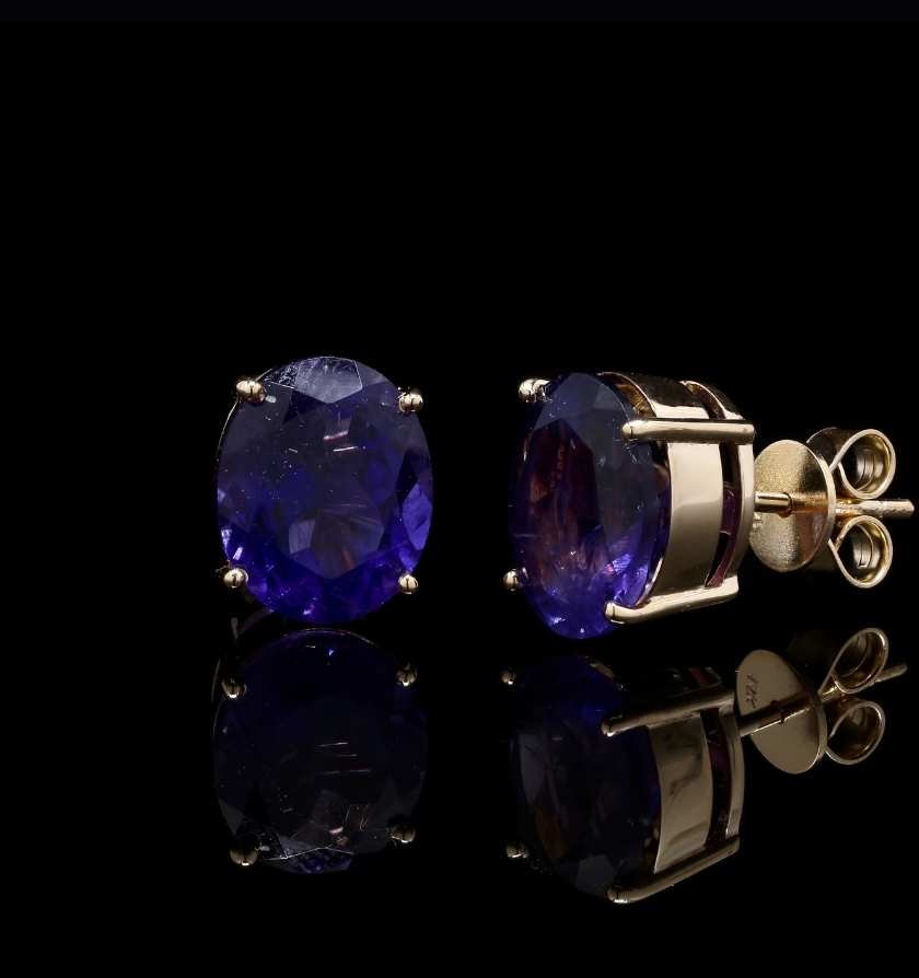 14KT Gold Blue Sapphire Statement Earrings - Image 2